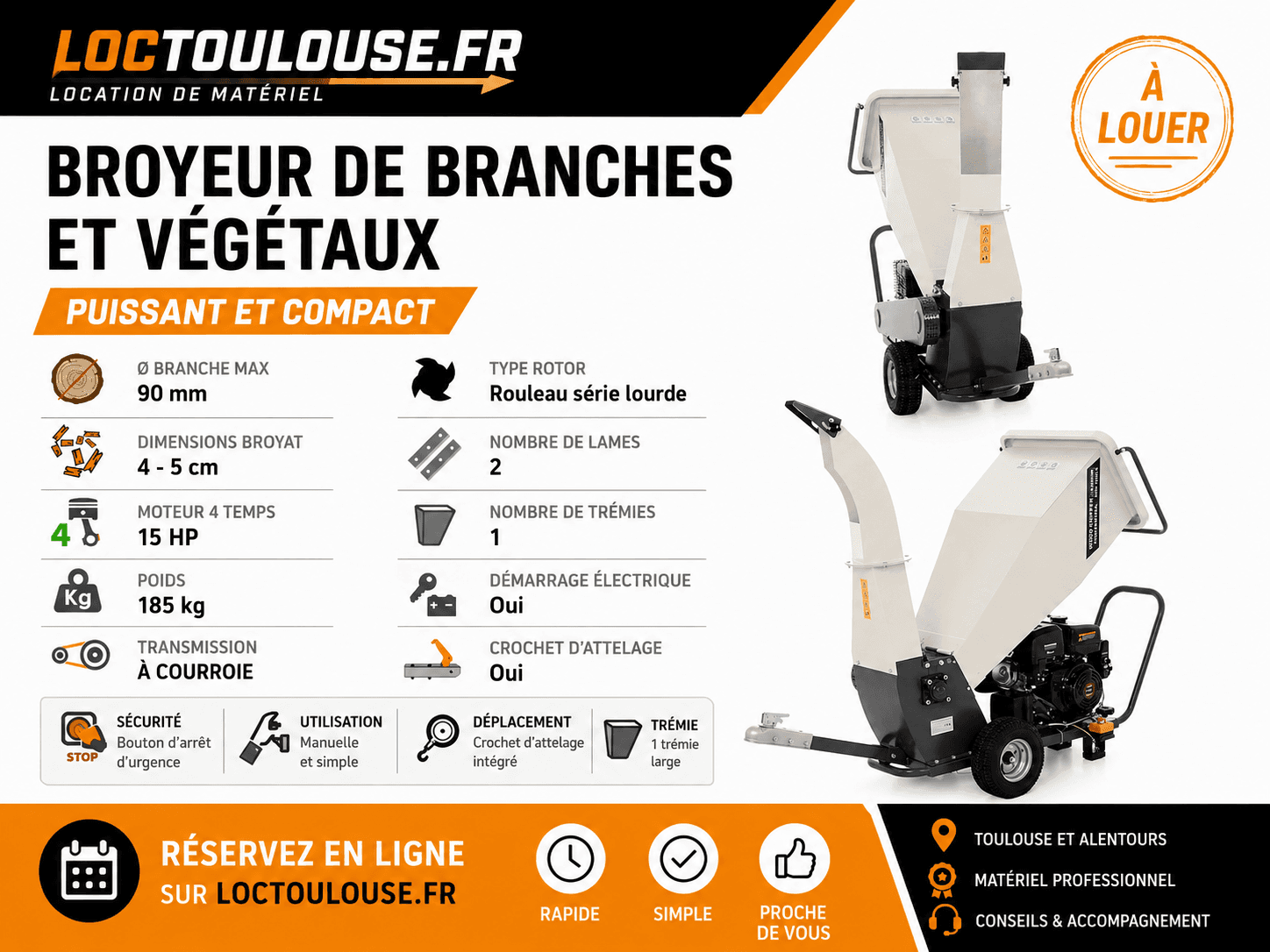Location broyeur végétaux Toulouse — broyage branches et déchets verts LOC TOULOUSE