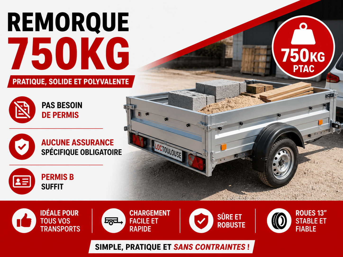Remorque plateau LOC TOULOUSE — location à Toulouse